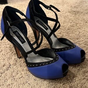 White House Black Market Blue and Black Strappy Heels